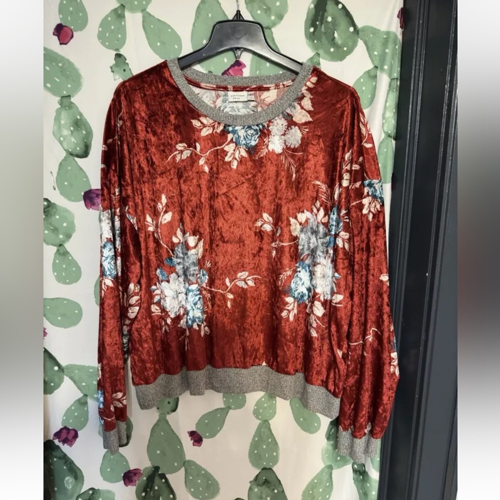 Crescent Drive Red Velvet Floral Long Sleeve Blouse Size 3